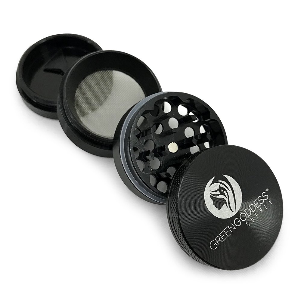 1.5" 4-Piece Mini Herb Grinder w/Bonus Scraper Tool Included (Black)