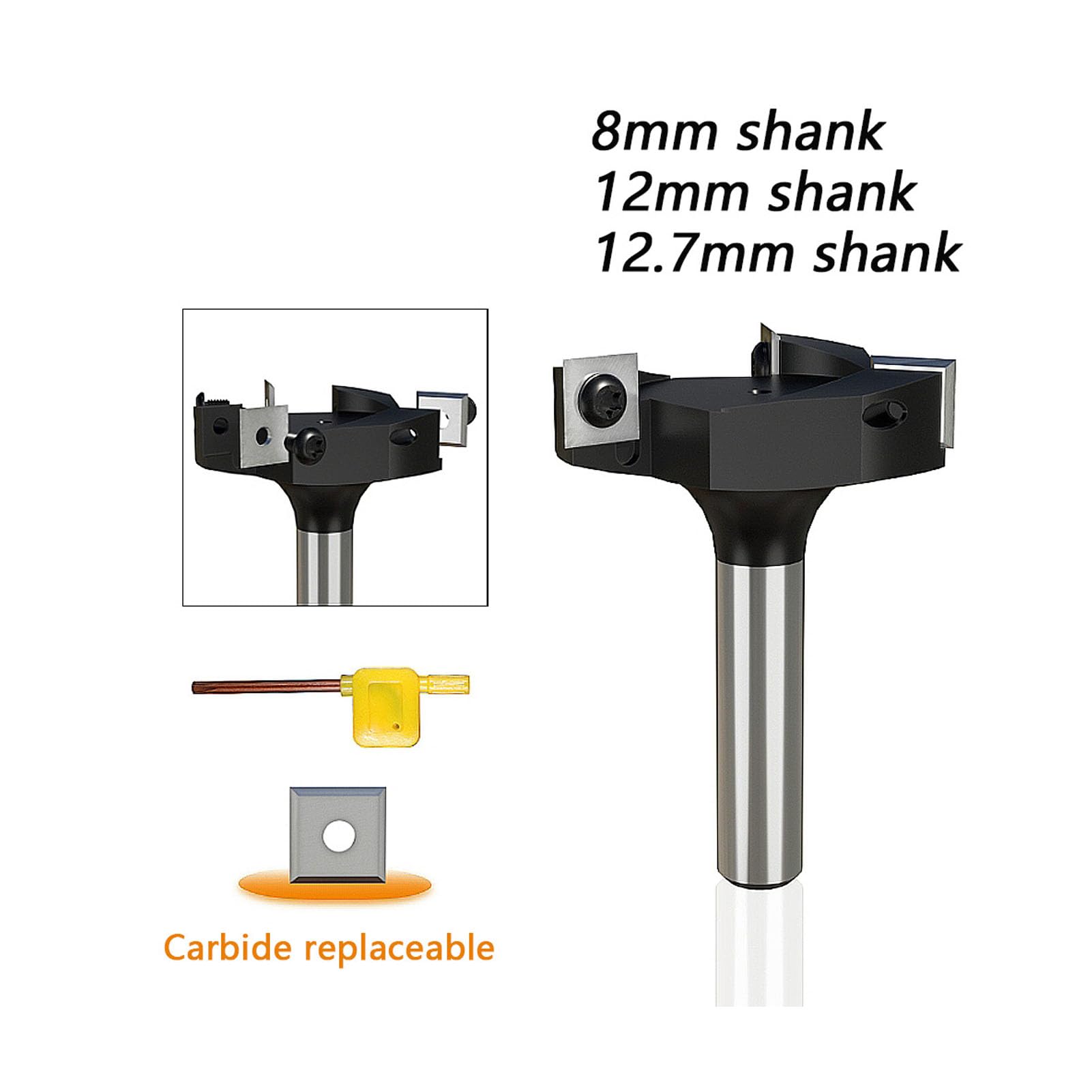 Punta per fresa per superficie Spoilboard, gambo da 8 mm, 3 flauto, diametro di taglio da 1 1/2 pollici, punta per piallatura del legno anti gioco