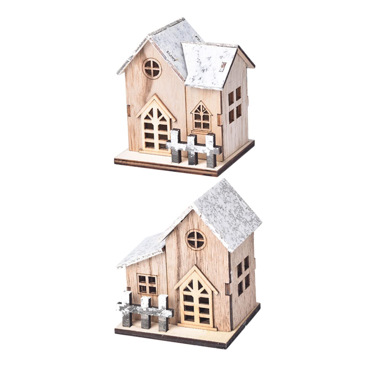 Toyvian 2pcs Glow Cabin para Mesa De Unfinished Wood House Christmas Table Centerpiece Christmas Village Houses Adornment Small Decorations Festival