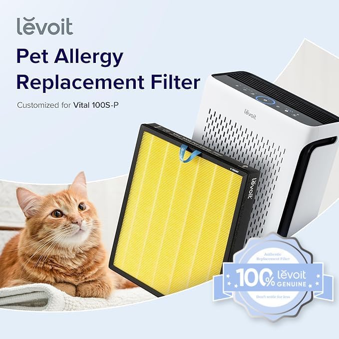 Image of LEVOIT Genuine Vital 100S-P Air Purifier Pet Allergy Replacement Filter, Supports HEPA Sleep Mode, High-Efficiency Activated Carbon for Removal of Pet Dander, Smoke, Vital 100S-RF-PA , 1 Pack, Yellow