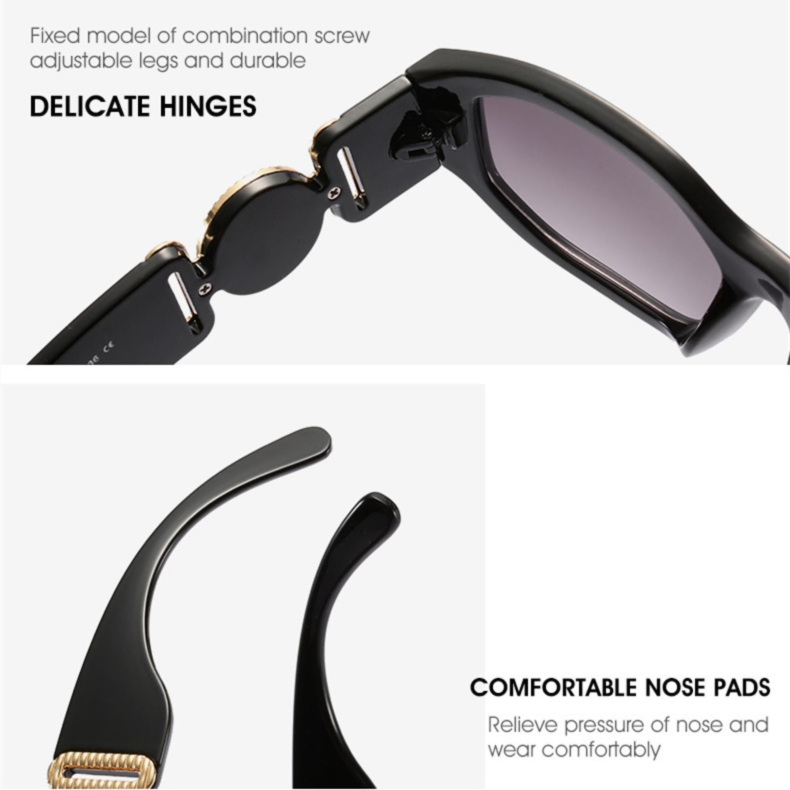 Gafas de sol cuadradas de montura grande para mujer, estilo rockero, con montura romboidal, de aleación y UV400, con patillas glamurosas, estilo vintage.