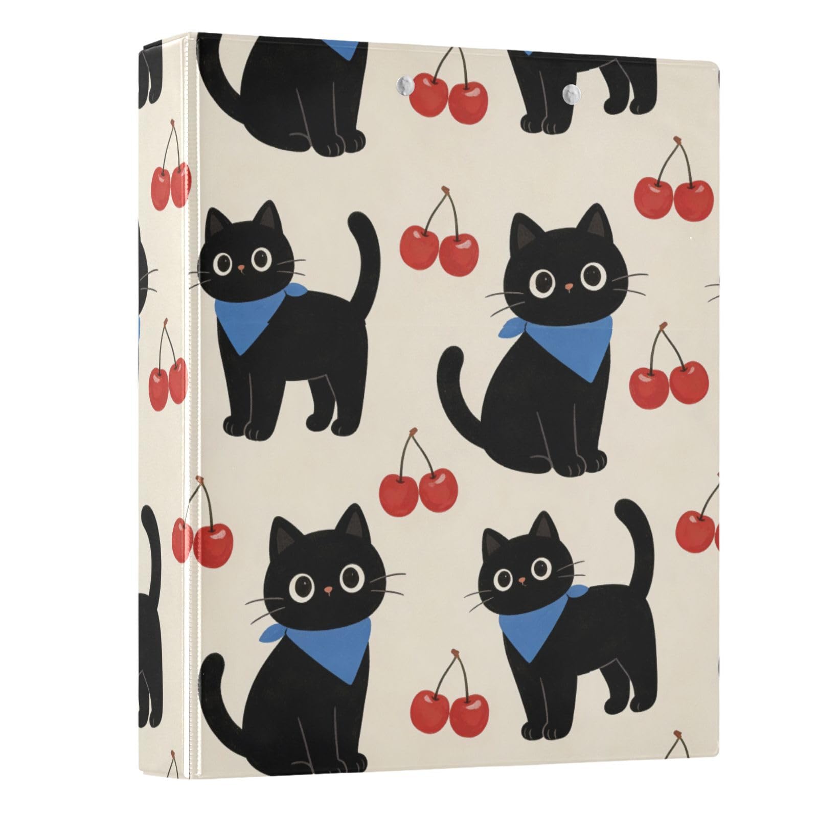 Cherry Cute Cat 3-pierścieniowy segregator 3.5 cm z kieszonkami PCW mieści 200 arkuszy na przybory szkolne i biurowe