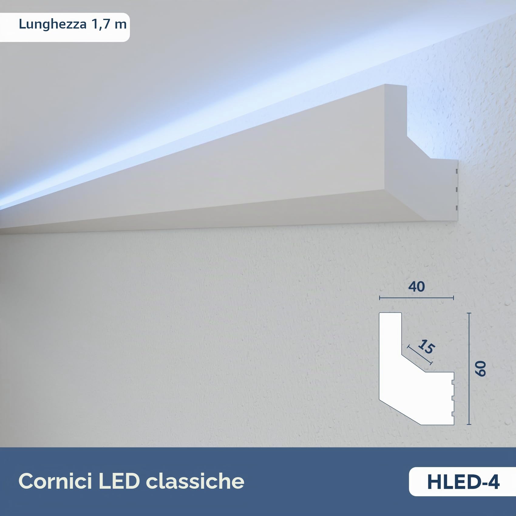 HEXIMO LED Modanature per stucchi classc, modanature per pareti e soffitti con illuminazione indiretta in polistirene XPS (20,4 Metri HLED 4)