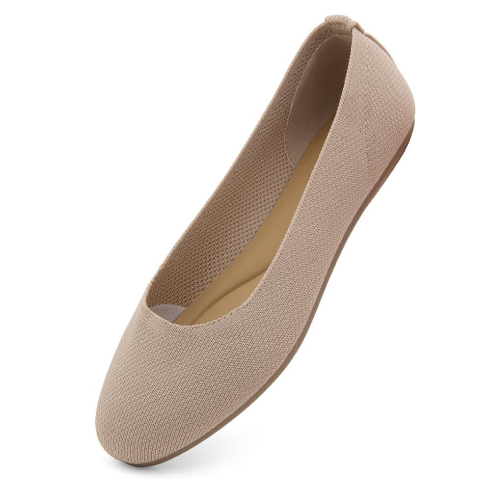 Shoe Land Flats for Women – Knit Ballet Flats, Foldable Slip-On Lightweight Dress Shoes with Memory Foam, Comfortable Round Toe for Work, Travel &