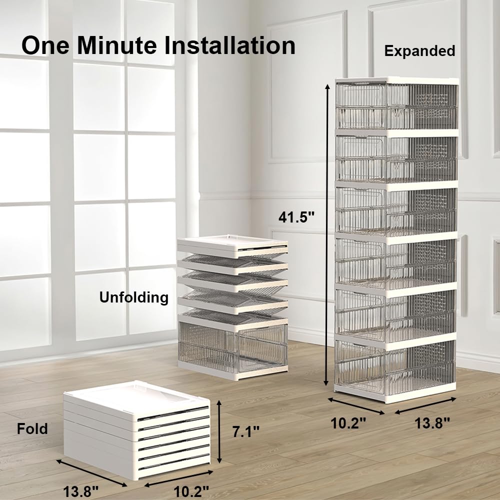 Confezione da 6 scatole per scarpe, scatola per scarpe integrata, non richiede montaggio, impilabili, robuste, pieghevoli, organizer trasparente per scarpe e organizer (bianco)