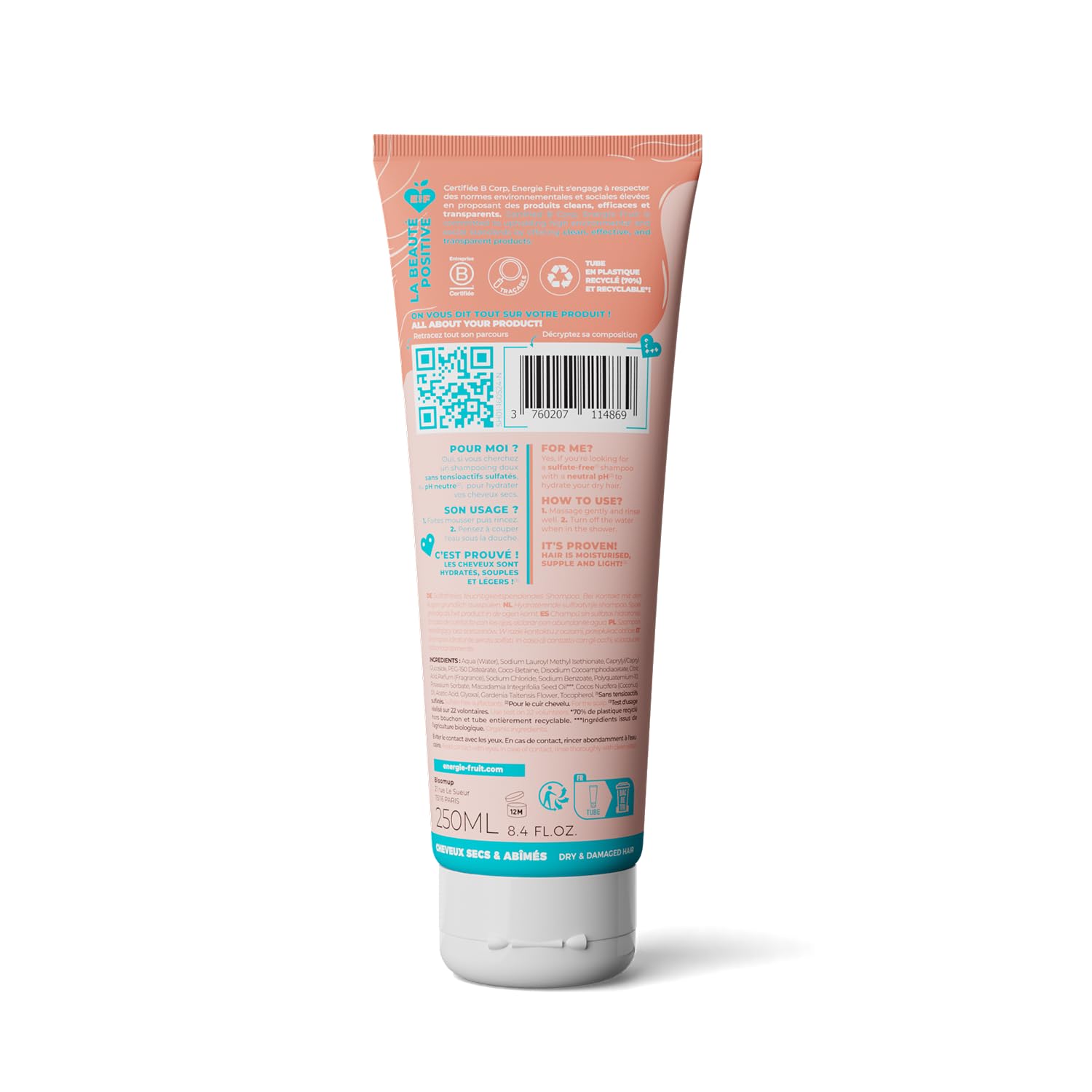 ENERGIE FRUIT | Shampoing sans Sulfate | Monoï & Macadamia BIO | Cheveux Secs Abimés | Vegan | 250 ml