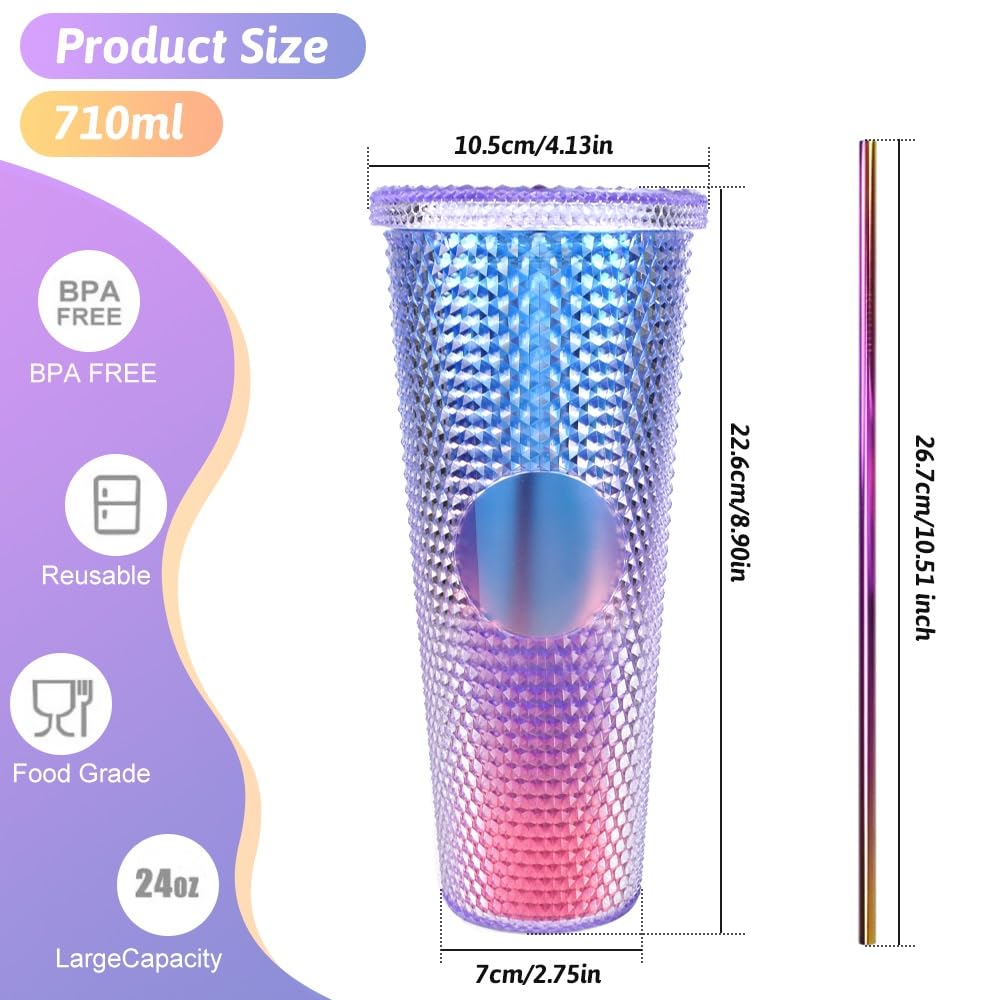 REFORUNG Bicchieri di Plastica con Coperchio e Cannuccia da 710ml Bicchiere da Viaggio di Plastica a Doppia Parete Tazza da Caffè per Tutti i Tipi di Bevande Fredde o Calde