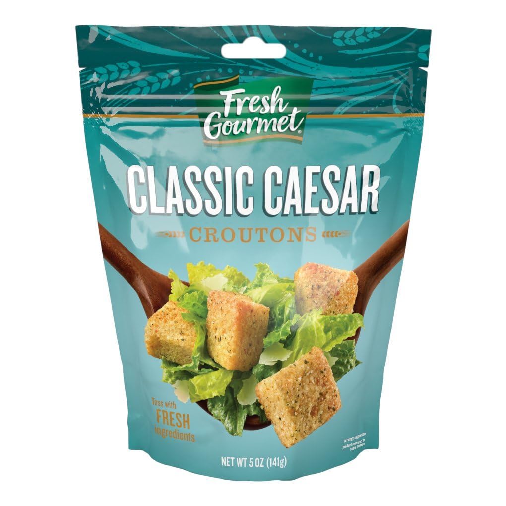 Fresh Gourmet Premium Croutons Crunchy Salad Topper, Classic Caesar, 5 Ounce (Pack of 6)