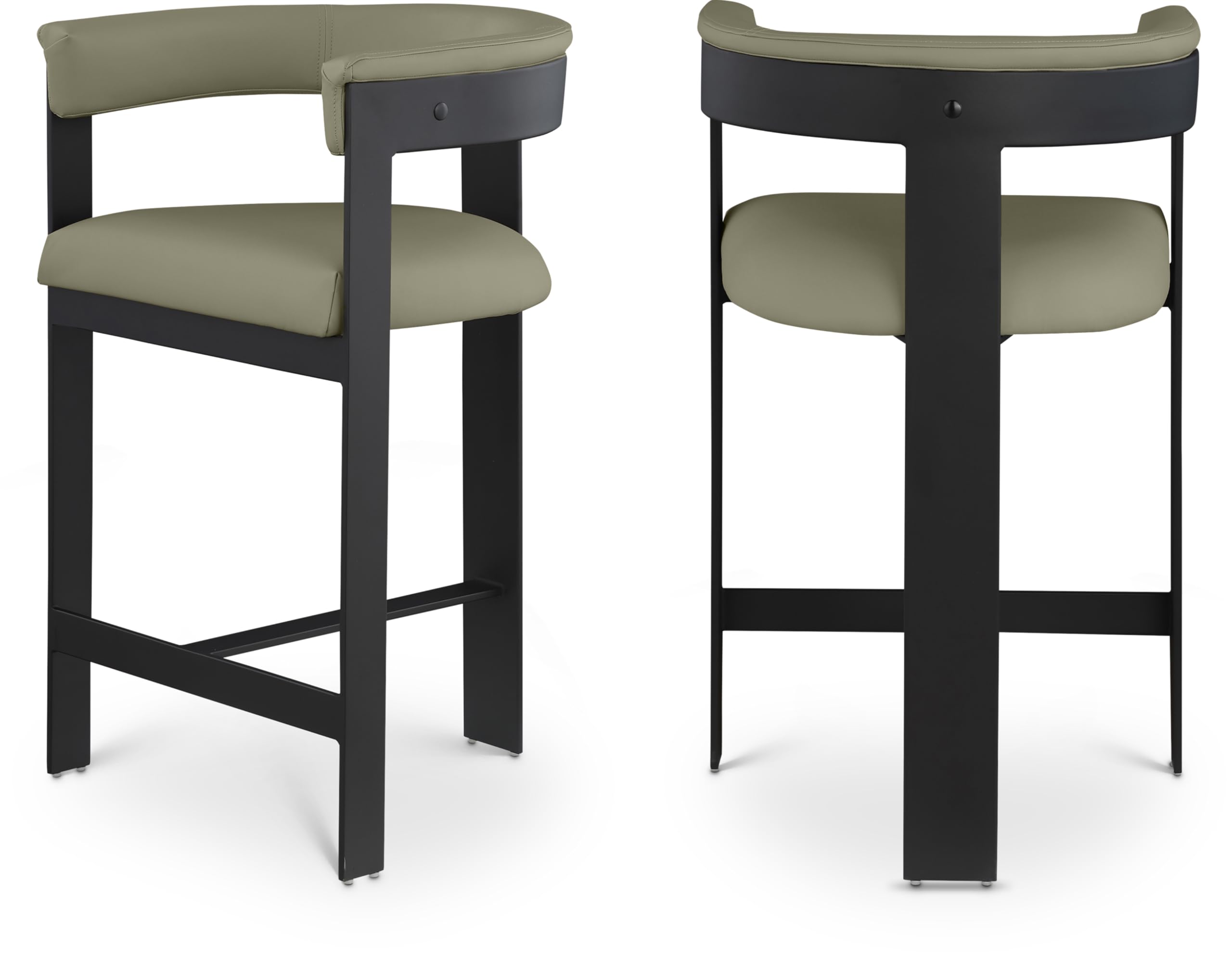 Meridian Furniture 414Olive-C Romeo Collection Modern | Contemporary Counter Stool with Soft Vegan Leather, Matte Olive Metal Frame, 22" W x 20" D x 35.5" H, Olive, Set of 2