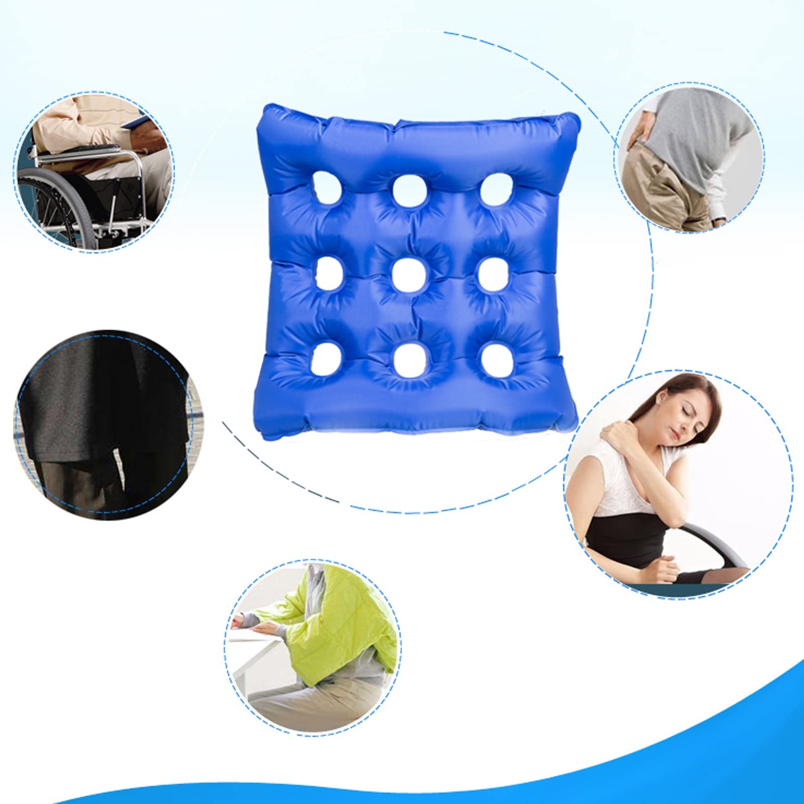 Cojín de asiento inflable de aire para aliviar el dolor de coxis - Almohada de asiento para hemorroides para pacientes embarazadas y mayores, cojín antiescaras para sillas de ruedas, azul (azul)