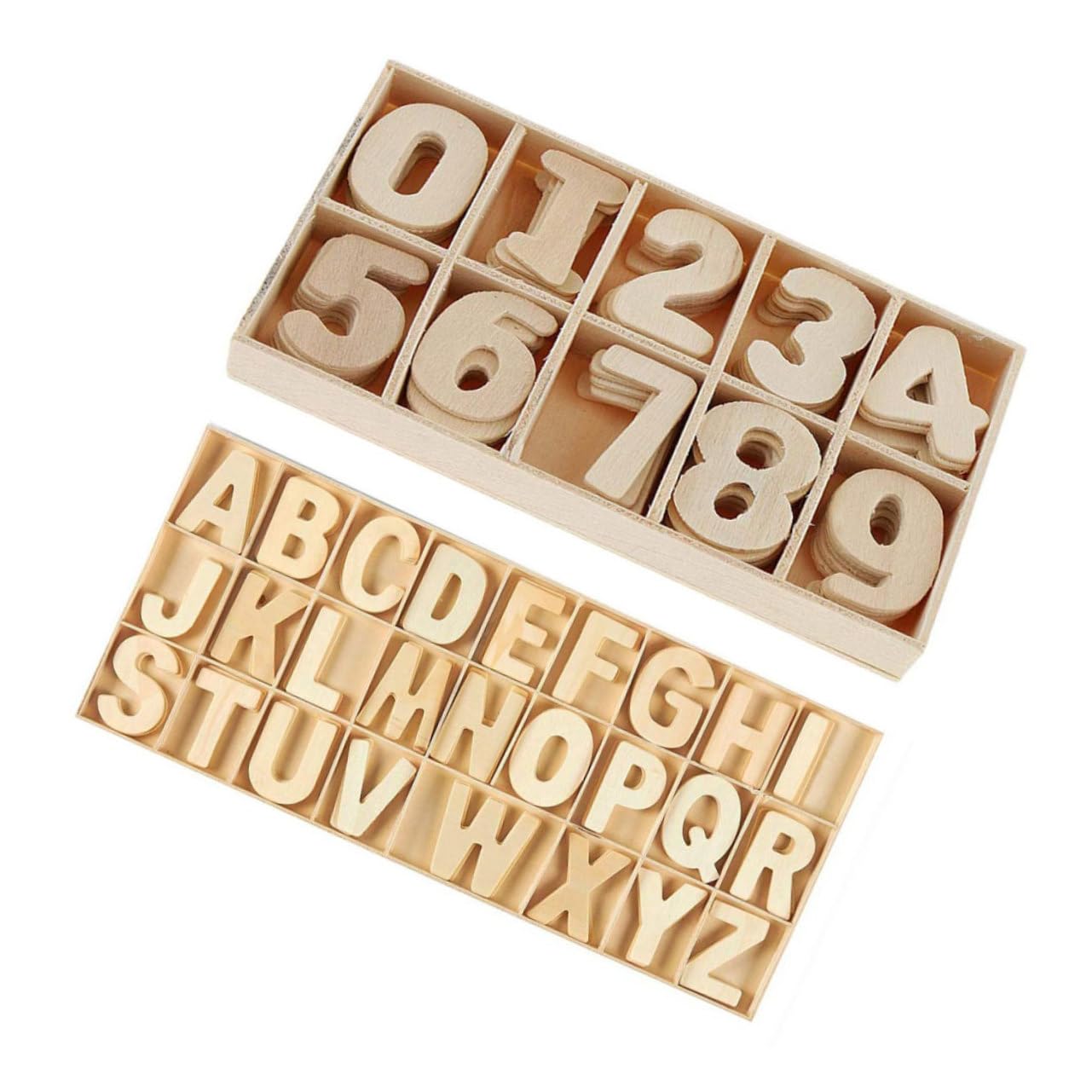 VILLCASE 2sets Lettere e Numeri Legno Non Verniciato Strumenti Educativi Per Insegnamento Alfabeto e Dei Numeri Per Decorazioni Di Matrimonio e Fai Te