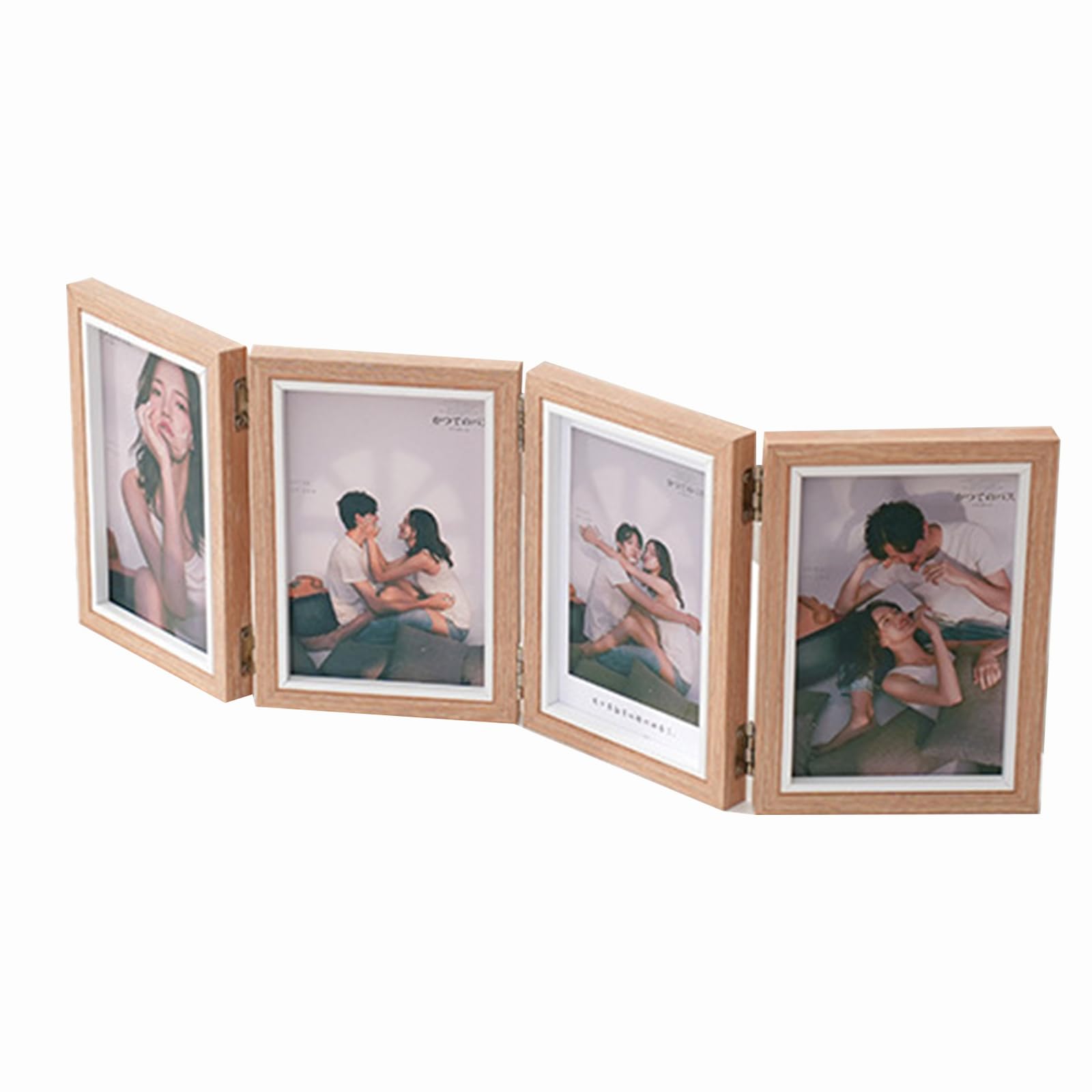 4 Folding Rustic Photo Frames Poster Frames Quadruple Picture Frame Wooden Hinged Photo Frame Stand Vertically on Desktop Standing or for Wall Hanging Display Frame (Walnut,Quadruple 4x6)