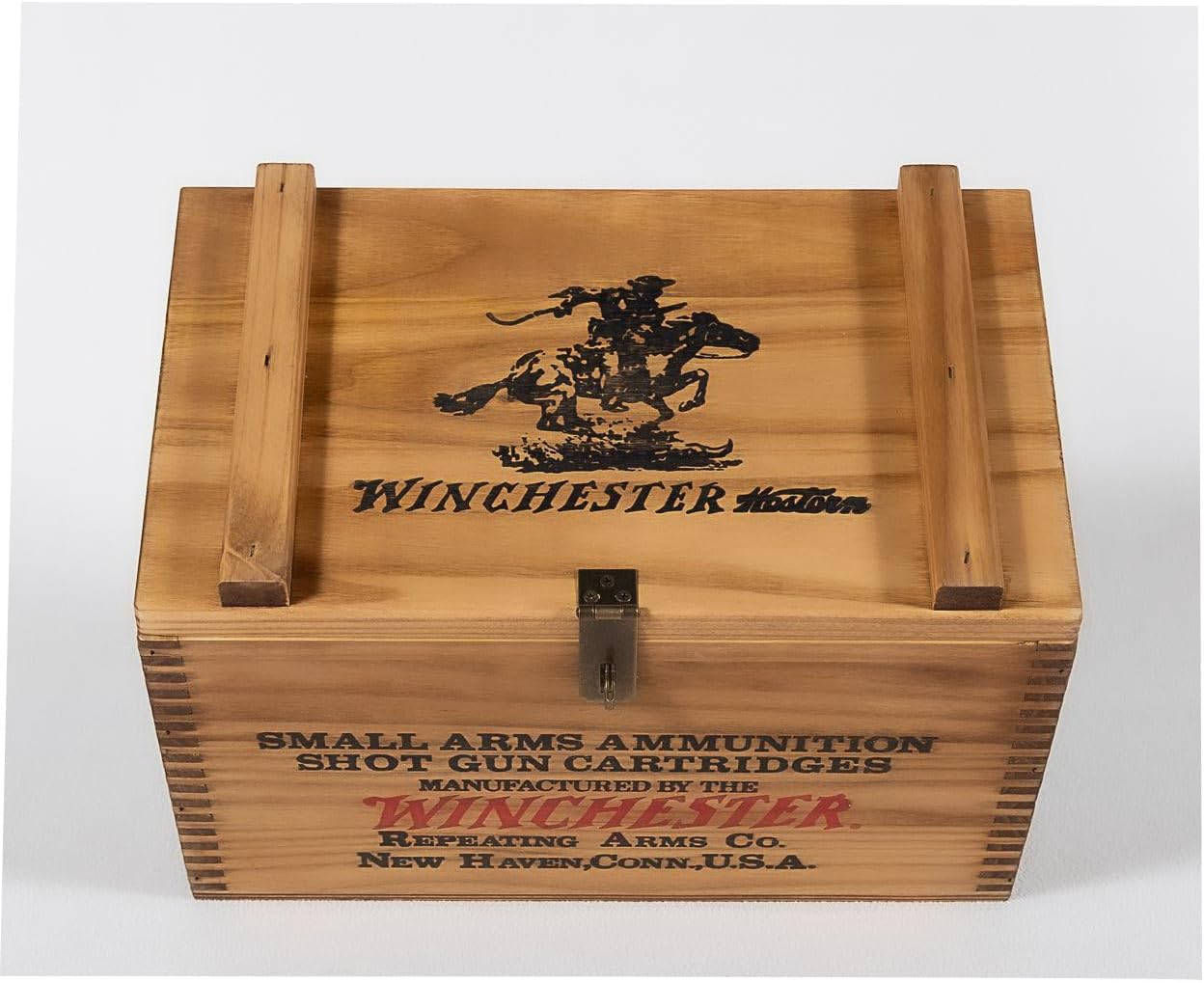 Winchester WOODEN AMMO BOX Classic Wooden Ammunition Box Crafted From Pine With Hinged Top – Made in USA