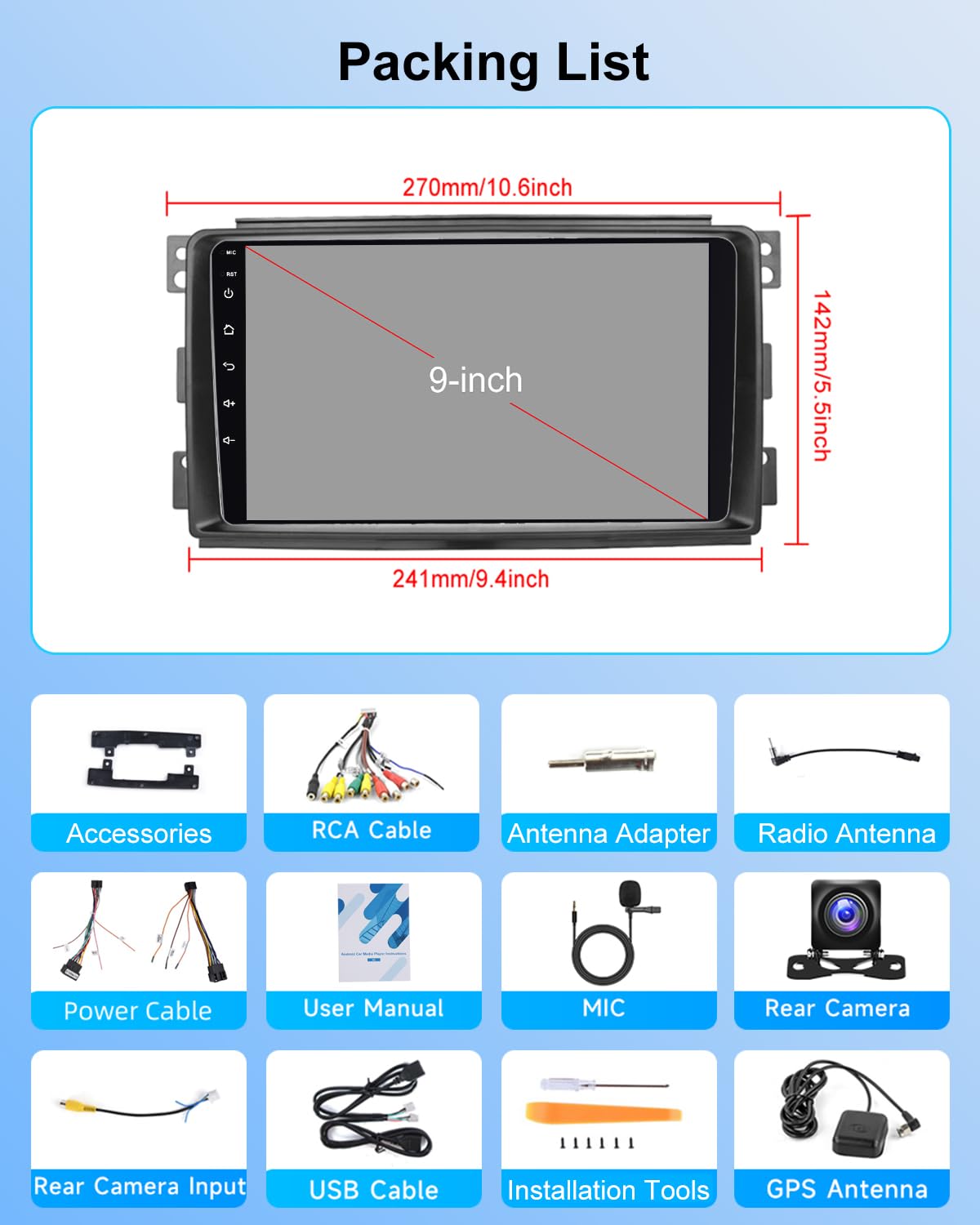 Autoradio Android NHOPEEW 2G+64G per Benz Smart Fortwo 451 2005-2010 - Carplay wireless e Android Auto - Autoradio Carplay da 9 pollici con WiFi EQ GPS FM RDS + telecamera posteriore AHD e microfono