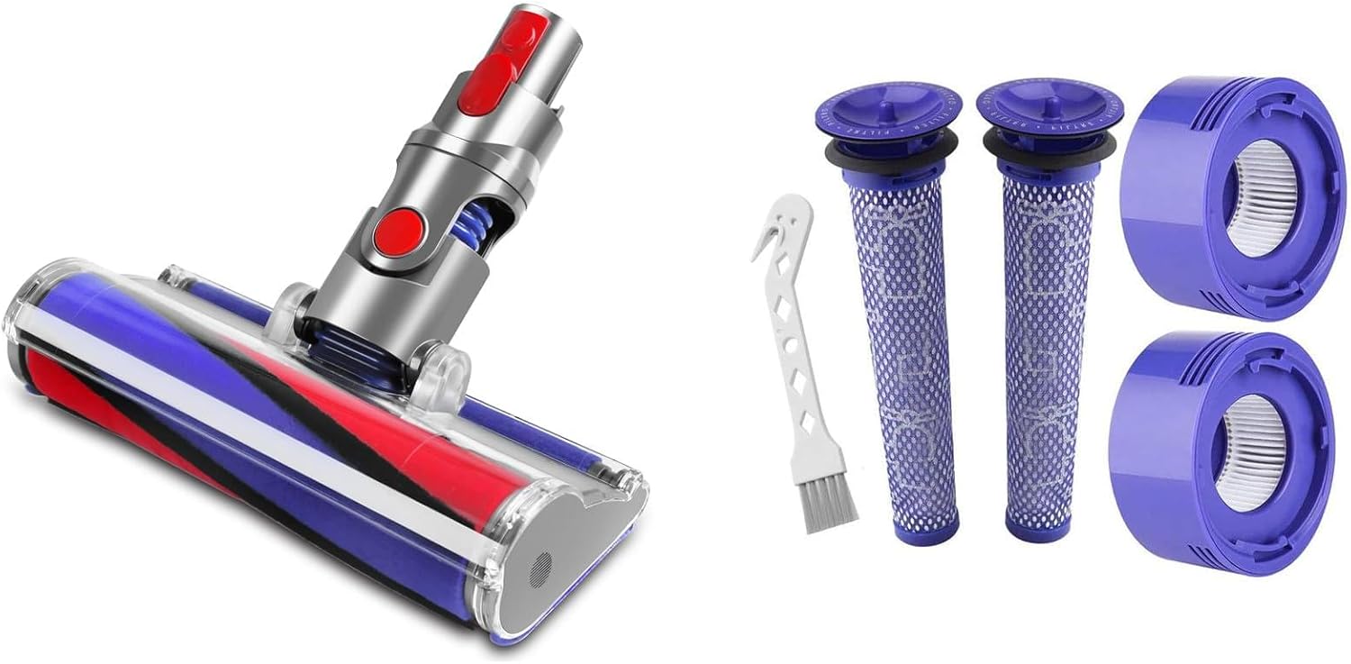 Lemige V7 V8 Vacuum Filters and Soft Brush Head Replacement Parts for Dyson V7 V8 Animal and Absolute Vacuum, Compare to Part 965661-01 and 967478-01