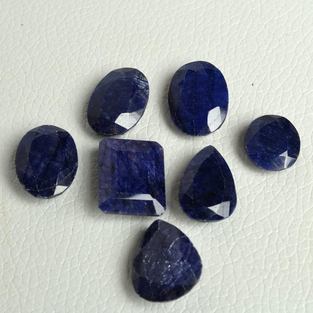 REAL-GEMS 100 Ct./7 Pcs Natural Ring Size African Faceted Oval Cut Blue Sapphire Loose Gemstones Lot
