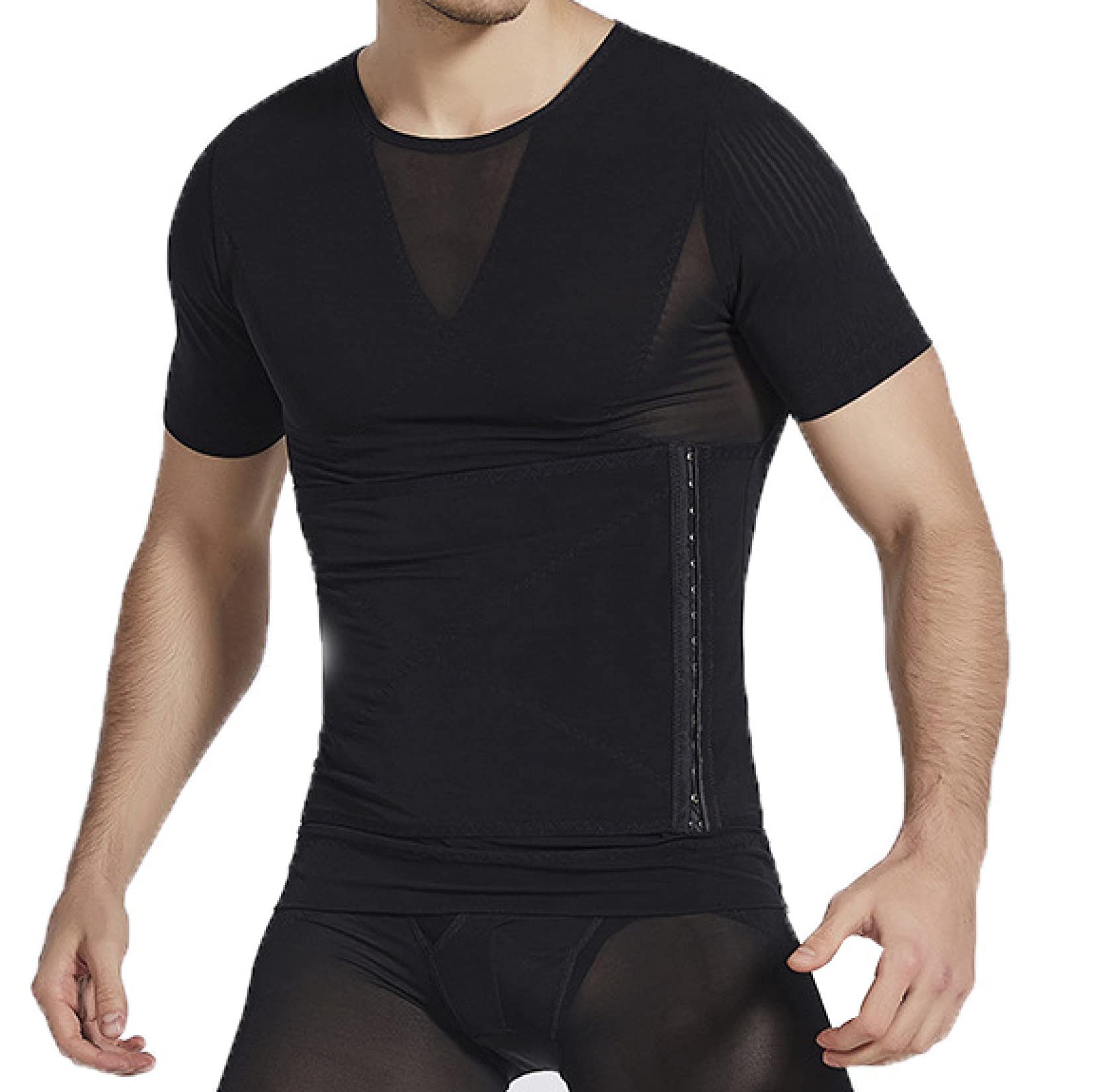 Męska oddychająca koszulka modelująca - wyszczuplająca koszulka kompresyjna Tummy Control Body Shaper Shirt Krótkie rękawy na siłownię good