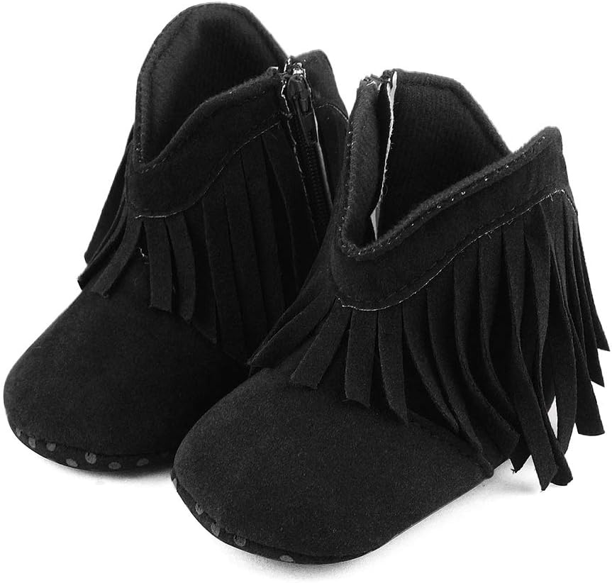 ESTAMICO Baby Girls' Cowboy Tassel Boots 6-12 Months Infant Black