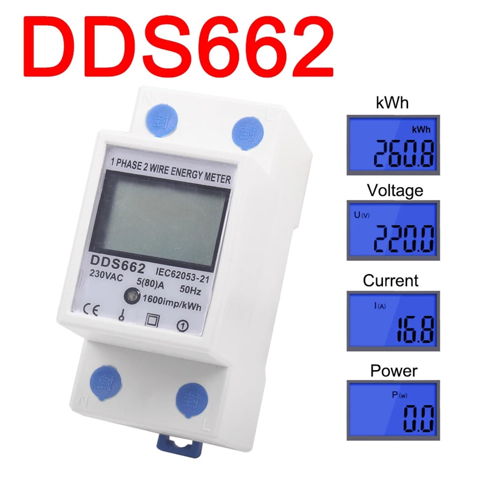 Jednofazowy licznik energii elektrycznej 2P LCD Cyfrowy wyświetlacz do montażu na szynie DIN 2 przewody Miernik elektryczny Watomierz Moc kWh AC230V 60Hz (1108-80A-Light-M)