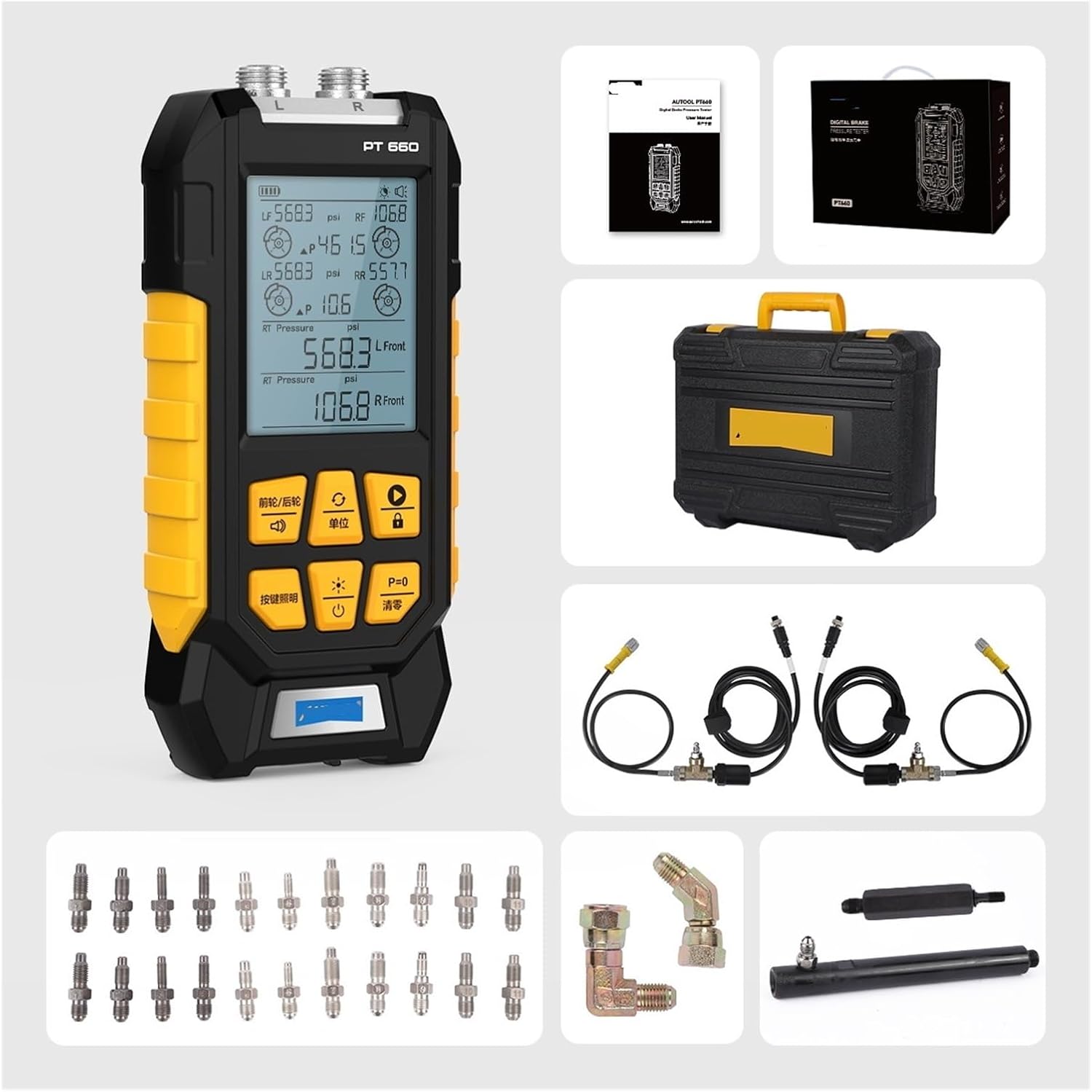 Automobile Brake Oil Pressure Gauge Brake System Pressure Detection Instrument Digital Display Test Tool