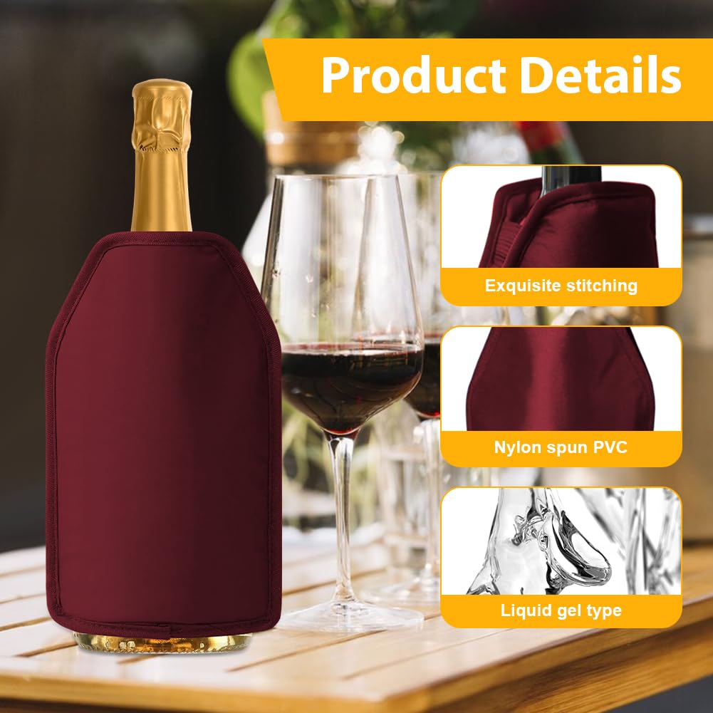 Manicotto refrigerante per vino, 2 pezzi, raffreddamento extra lungo, in nylon idrorepellente, per vino, champagne, casa, gastronomia, esterno (nero + rosso)