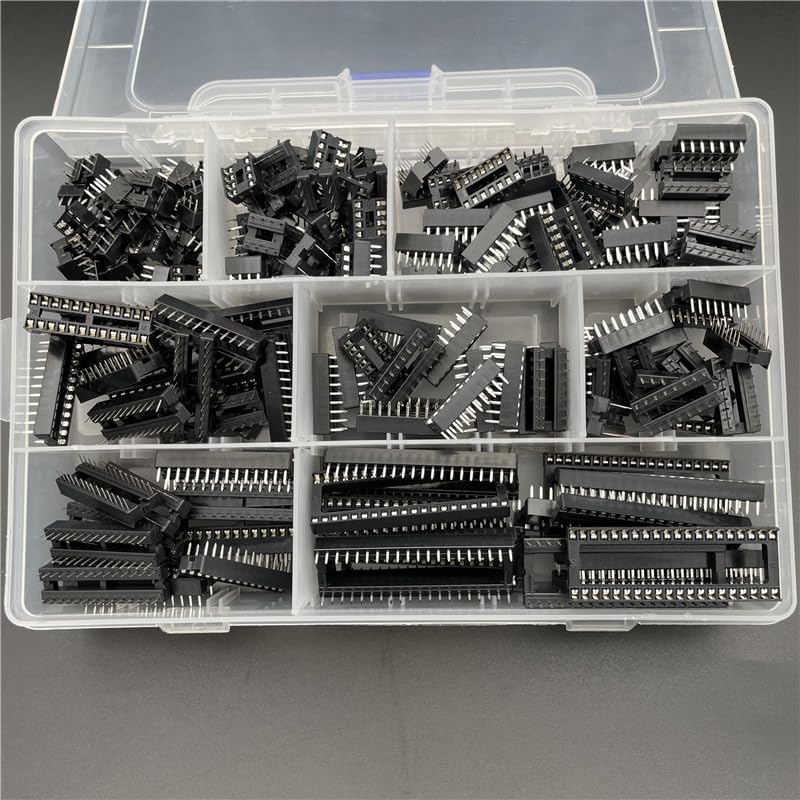 elpart 200 pcs 2.54mm Pitch DIP IC Sockets Solder Type Adaptor Assortment Kit #elPart2331563 (6/8/14/16/18/24/28/40 Pins)