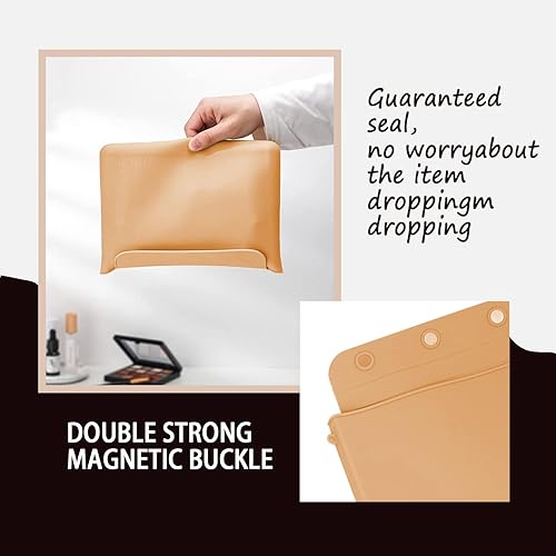 Miniatura 5 de WUBAYI Bolsa de maquillaje de silicona, bolsa de cosméticos de viaje de alta capacidad, bolsa de aseo de viaje para mujer con 3 hebillas magnéticas,