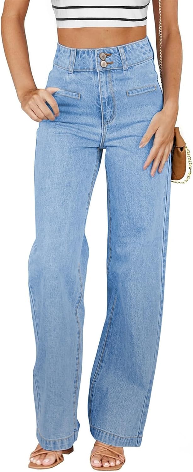 Sidefeel Women's Jeans High Waisted Straight Leg Stretchy Jeans Trendy Loose Wide Leg Zimbaplatinum Denim Pants with Pockets