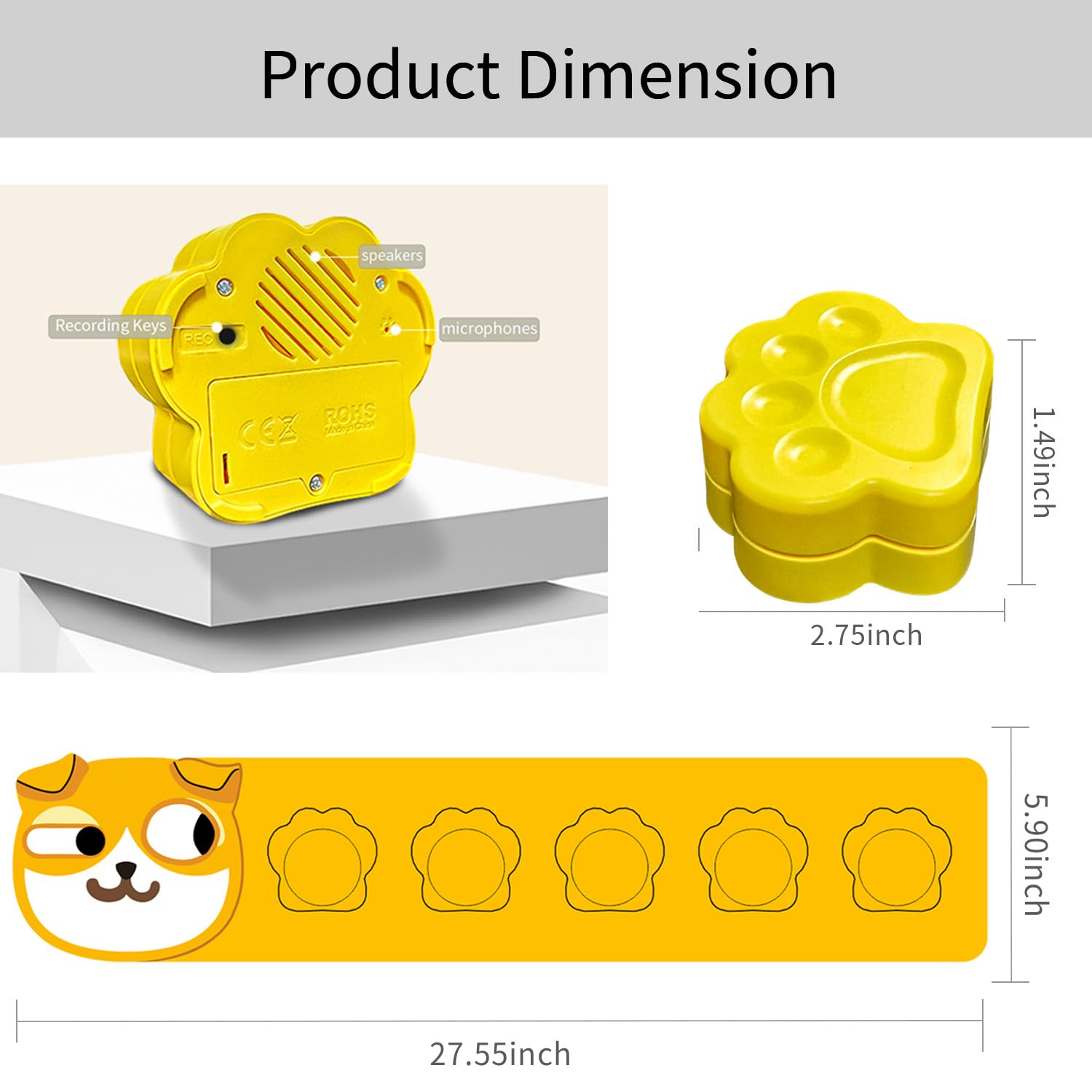 Lot de 5 Boutons pour Chien,Bouton Chien,Boutons de Communication pour Chien,Entraînement des Animaux de Compagnie,Bouton pour la Communication - 30 Secondes d'enregistre,Ment Vocal