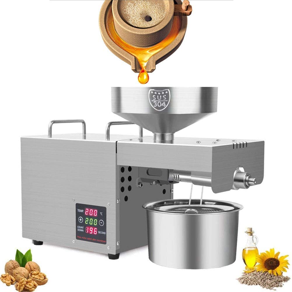 ASerZenith Oil Press Machine 610W, Automatic Cold/Hot Expeller Healthy Oil Extractor Stainless Steel Seed Oil Press for Coconut Olive Peanuts Commercial/Household
