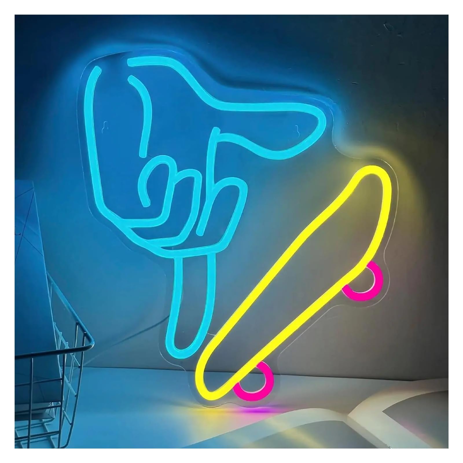 LEMST Sign Lamp Finger Skateboards Neon Sign Dimmable Night Light for Club Game Room Man Cave Party Wall Decor 37cmх33.5cm