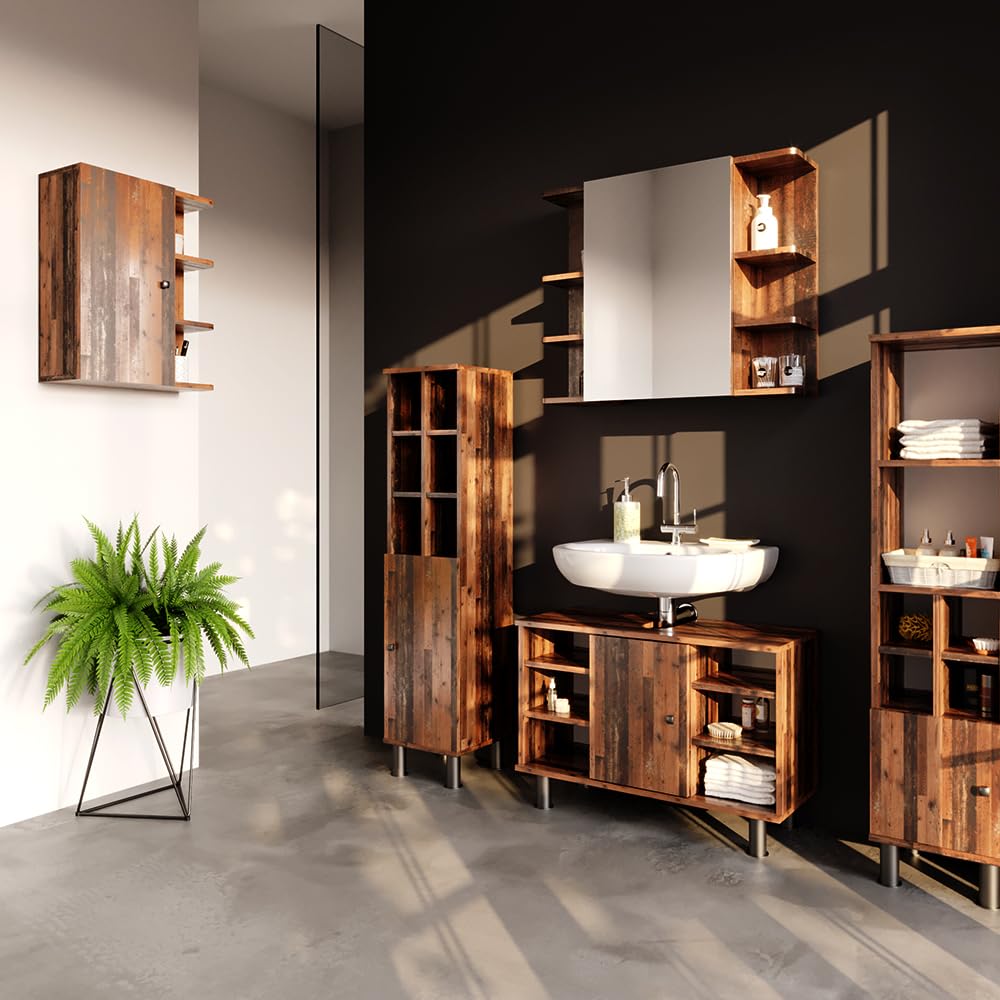 Vicco Mobile bagno Fynn, Rovere rustico, 47.2 x 59.2 cm, per montaggio a parete con ripiani aperti