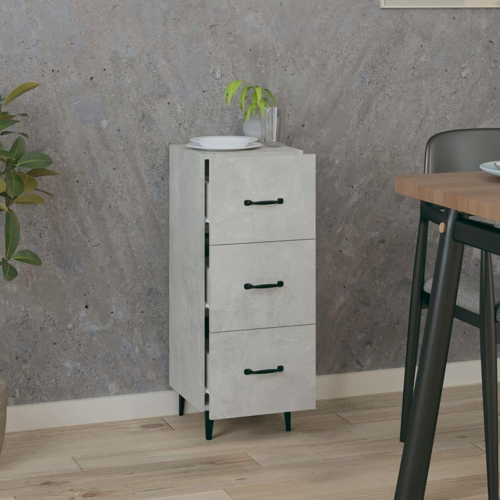 Aparador gris hormigón 34,5 x 34 x 90 cm, material de madera, robusto armario de almacenamiento, buffet versátil para salón, pasillo, cocina, diseño elegante, fácil montaje