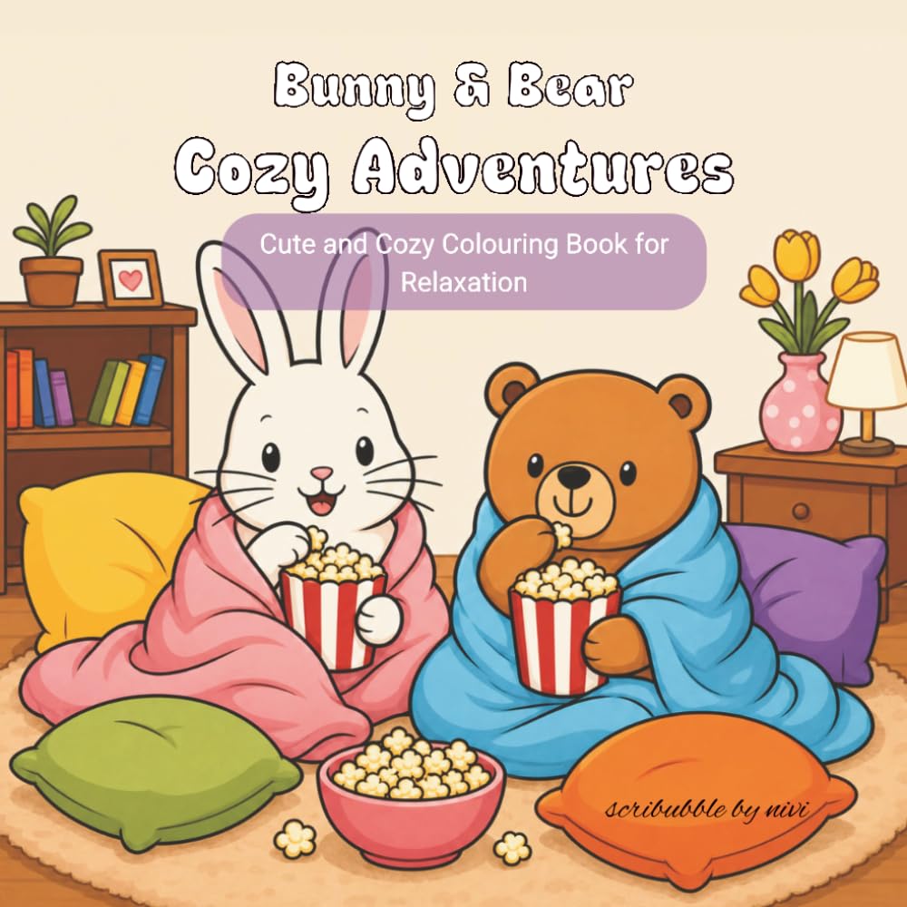Bunny & Bear Cozy Adventures: Cute and Cozy Colouring Book For Relaxation