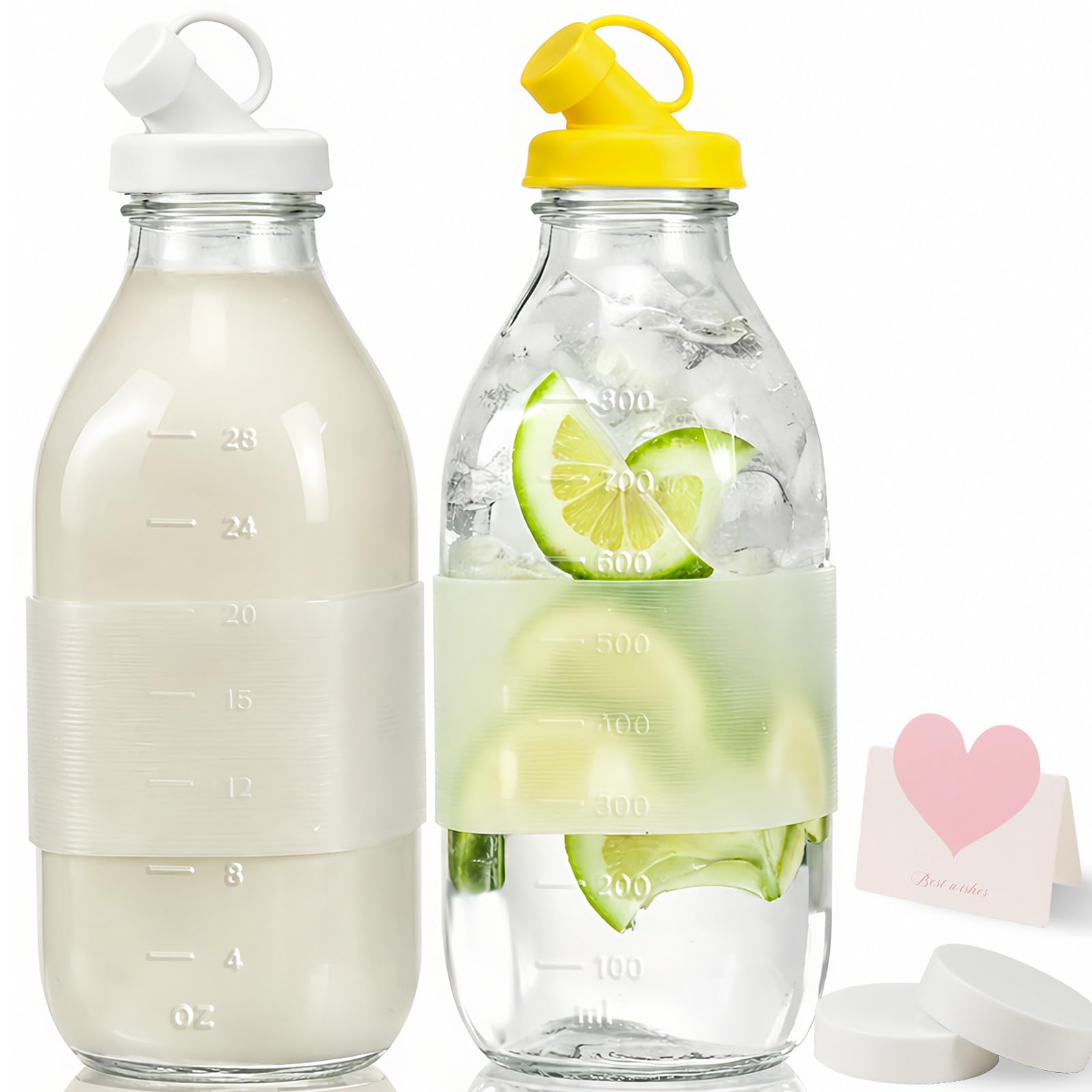 Amazon.com: Essmilkee 32 oz Reusable Glass Milk Bottles with Leak