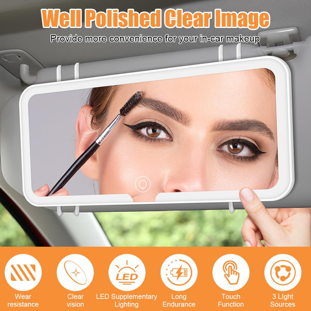 Specchio cosmetico a LED con illuminazione, specchietto retrovisore per neonati e bambini, ricaricabile (3 modalità luce), con touch screen, parasole semplice e pratico, adatto per la maggior