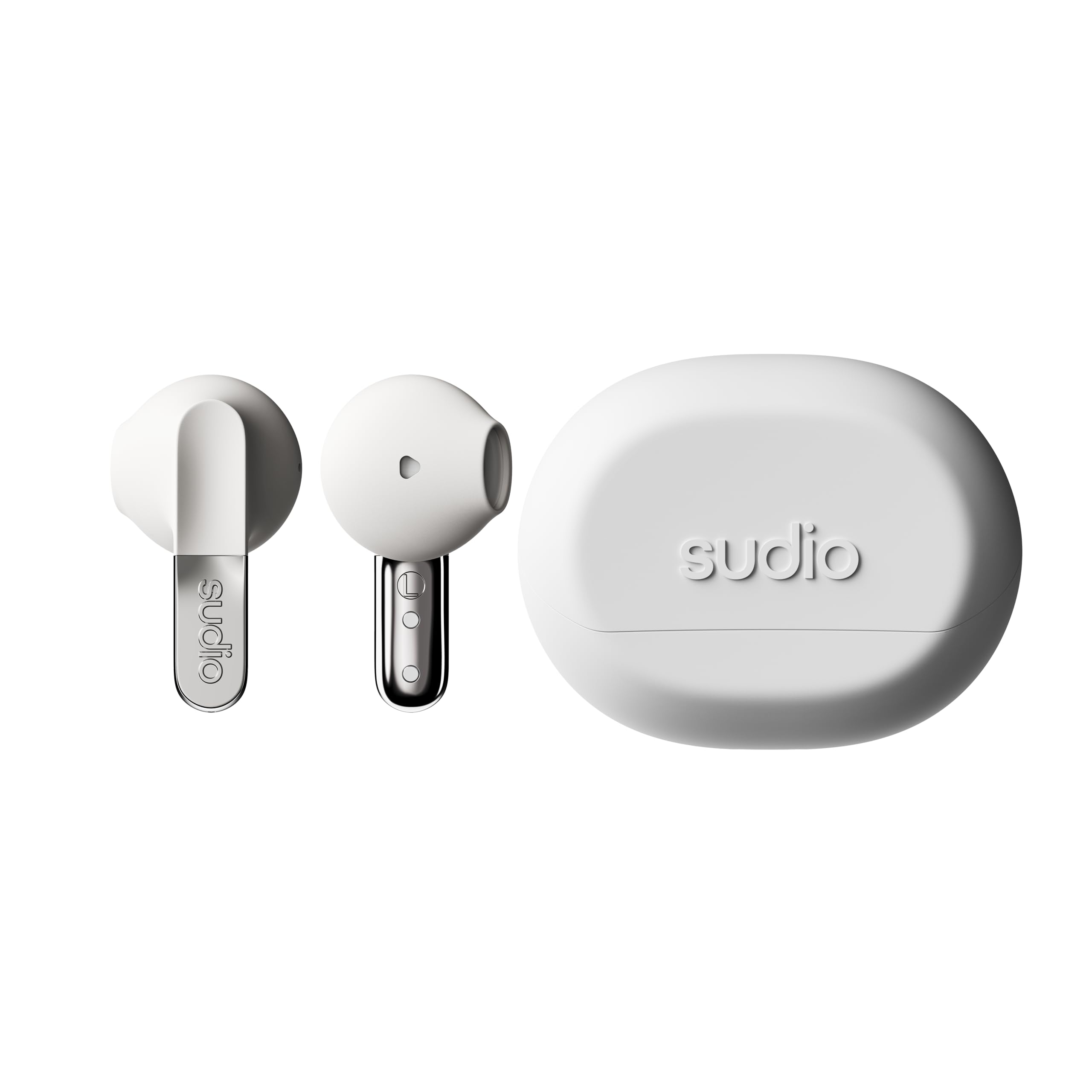 sudio N3 Snow White - The Day-to-Night Earbuds. Made from Recycled Plastics. Long Playtime of 5.5 Hours, 30 Hours total, Water Resistant, Enhanced Microphones to take Calls, Bluetooth 5.4