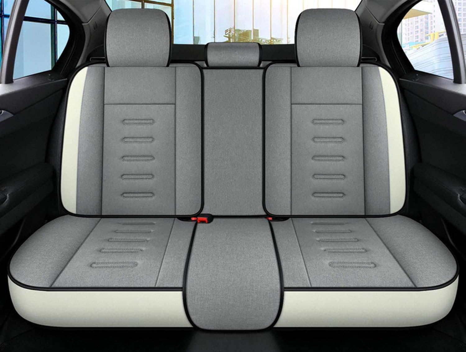 Car Seat Cover Synthetic Linen Fabric Water Washable Breathable Sweat Proof Cushion Front and Rear Full Set Universal Fit for Sedan SUV Truck Hatchback,D