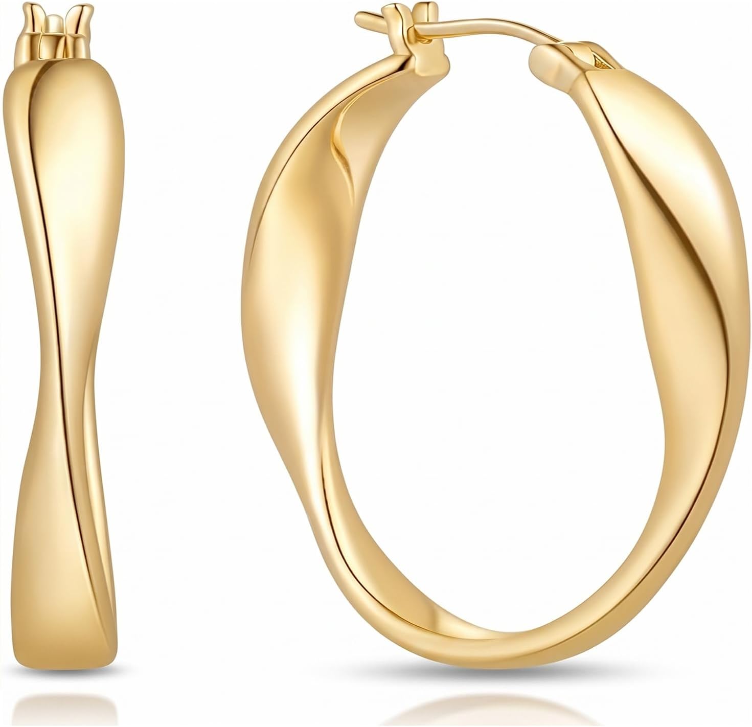 14K Gold Hoop Earrings for Women Twisted Thick Wave Design Lightweight Hypoallergenic Elegant 25/30mm Jewelry