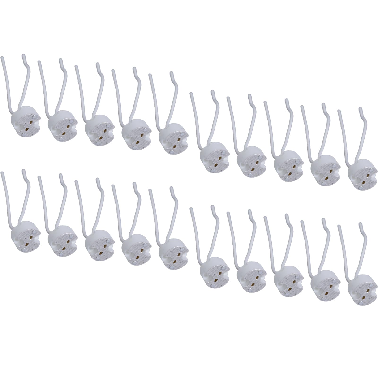 MR16 GU5.3 LED Halogen Lamp Socket Holder, Ceramic Bi-Pin Base with 10cm Silicone Wire Lead, 12V Lamp Base Adapter for MR16 GU5.3 G4 MR11 Bulb, 20-Pack