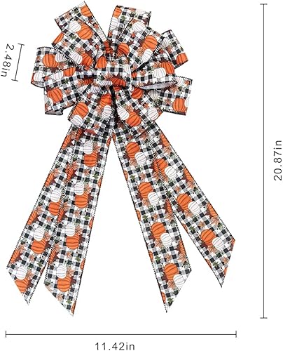 Miniatura 2 de Arco de otoño para corona, lazo de calabaza a cuadros negros y blancos para decoración de otoño, lazo de Acción de Gracias para puerta delantera,