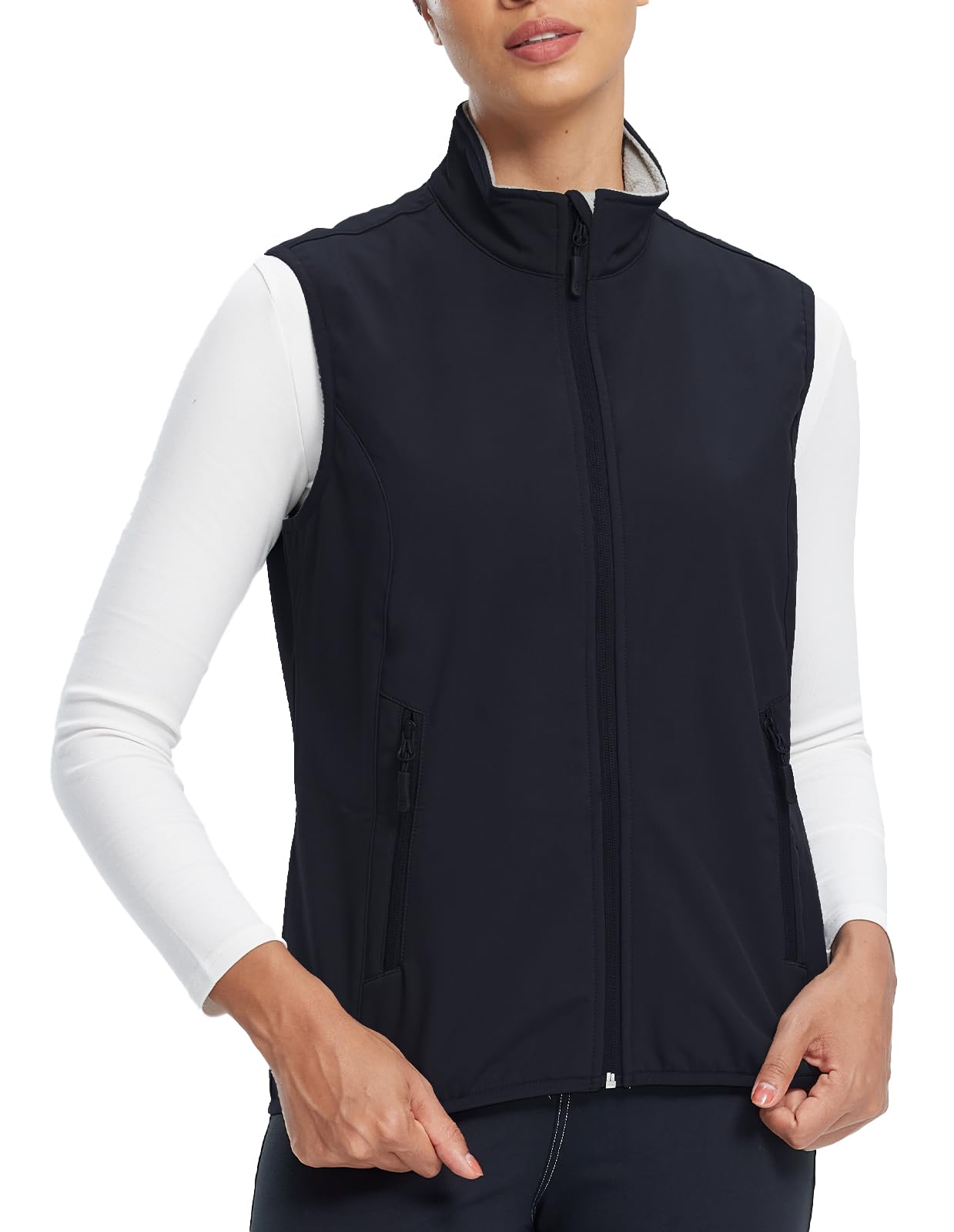 fit space Women's Softshell Vest Athletic Warm Up Sleeveless Scrub Jacket Zip Pockets Cycling Running Golf (Black,Medium)