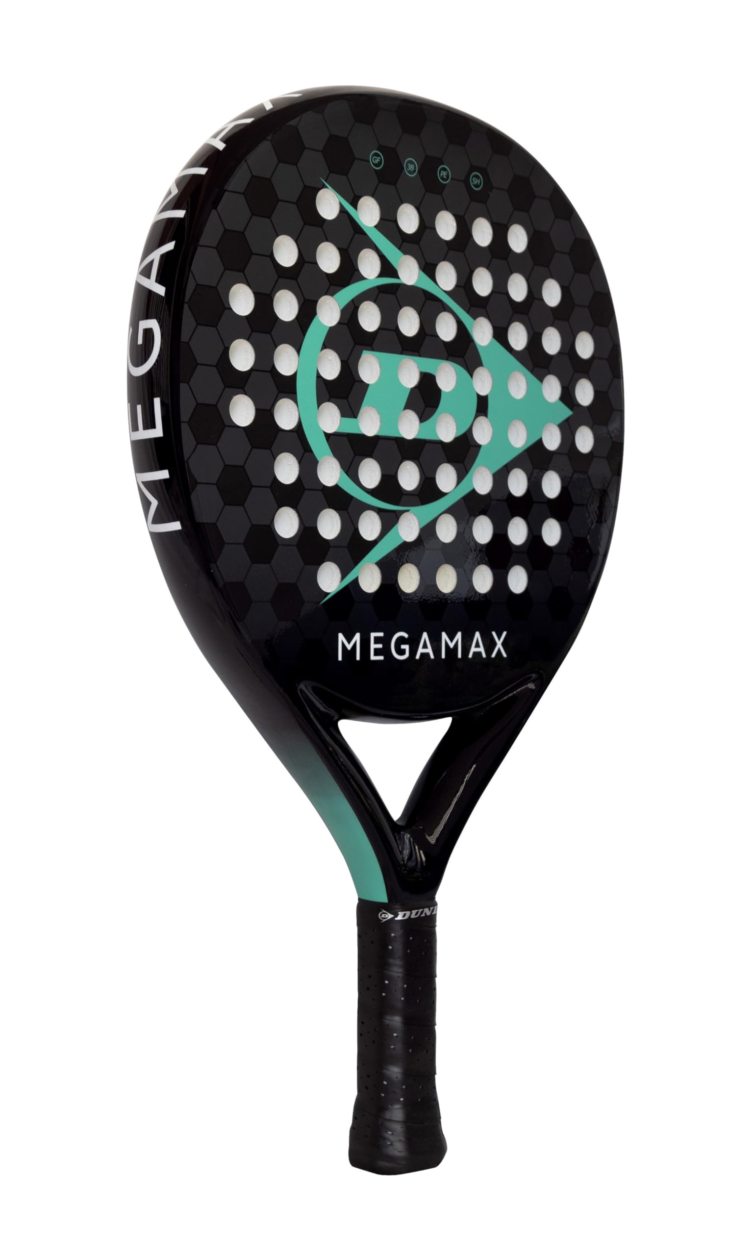 DUNLOP Padel Bat Megamax Silber/Schwarz/Grün – Runde Form, Graphitrahmen – Mittlere Balance, Pro Eva-Kern – Für Anfänger