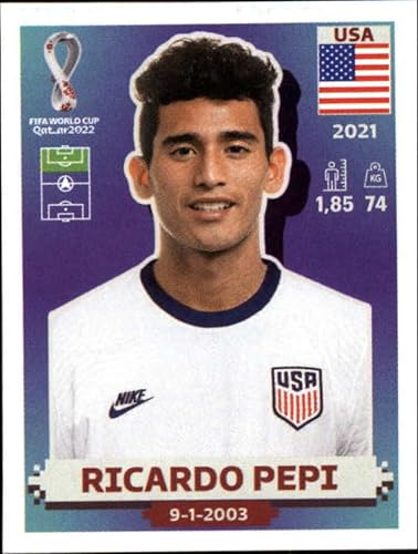 2022 Panini World Cup Qatar Stickers Soccer #USA17 Ricardo Pepi USA Group B Officially Licensed Sticker Single Card (small, paper thin 49x69 mm)