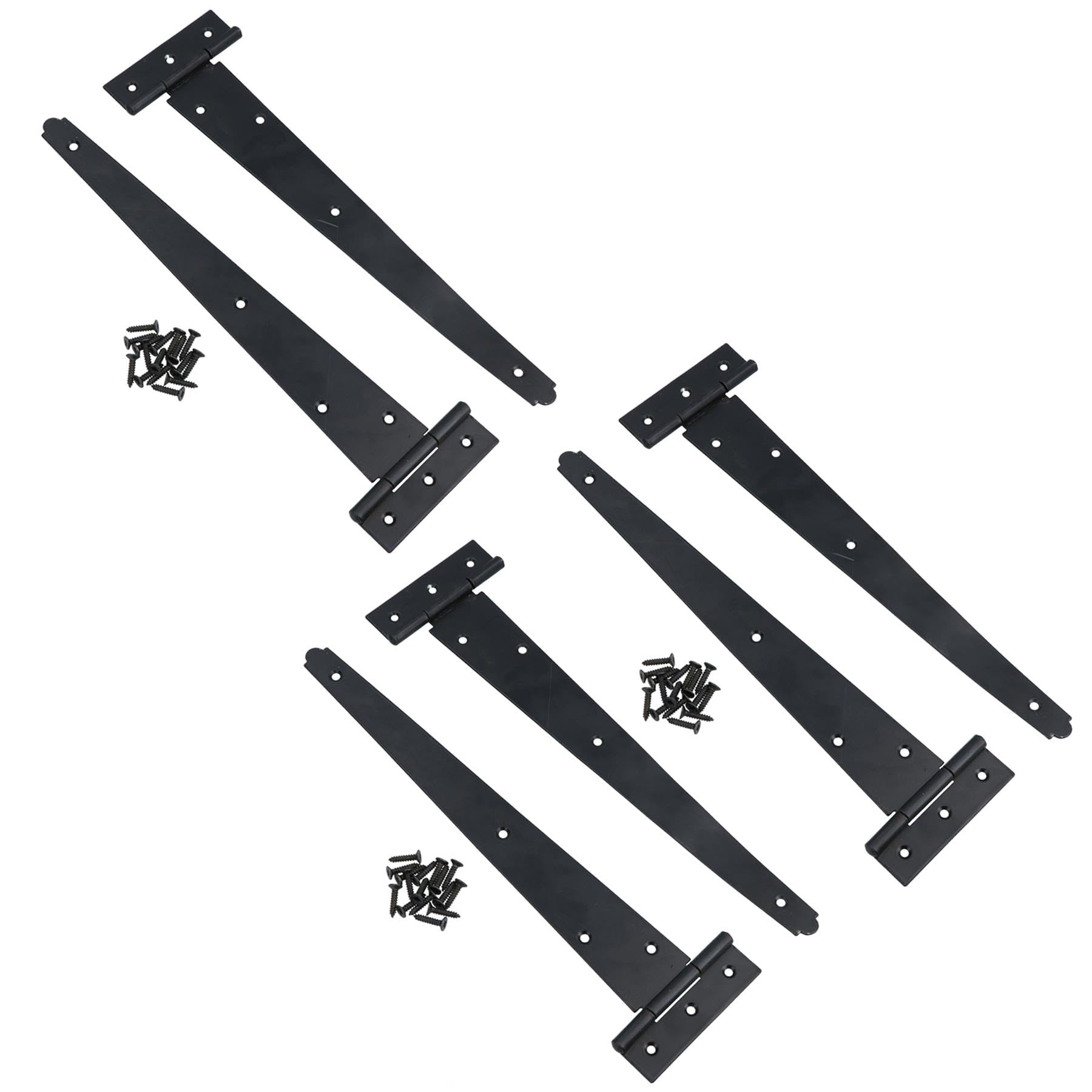 Charnières robustes en T 300 mm lot de 6 noires pour abri de jardin et portail extérieur