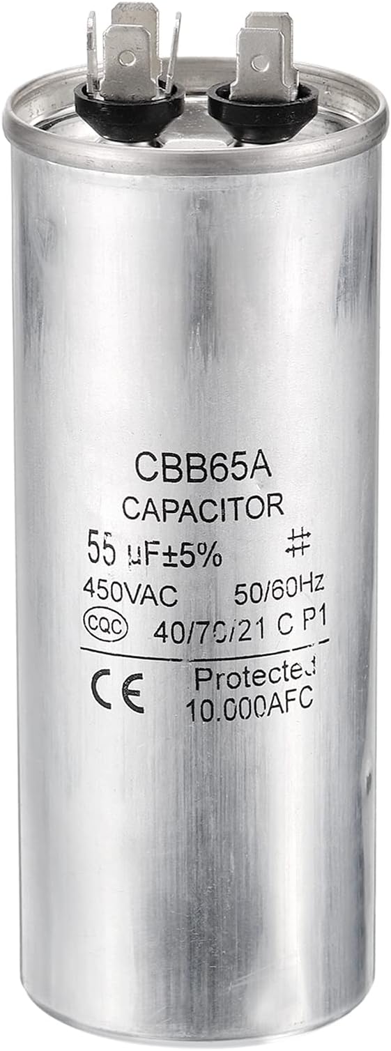 55uF 55MDF 450V AC Fan Start Capacitor, CBB65 Circular Run Capacitor for AC Motor Run Air Conditioner Cool Heat Pump Condenser Straight