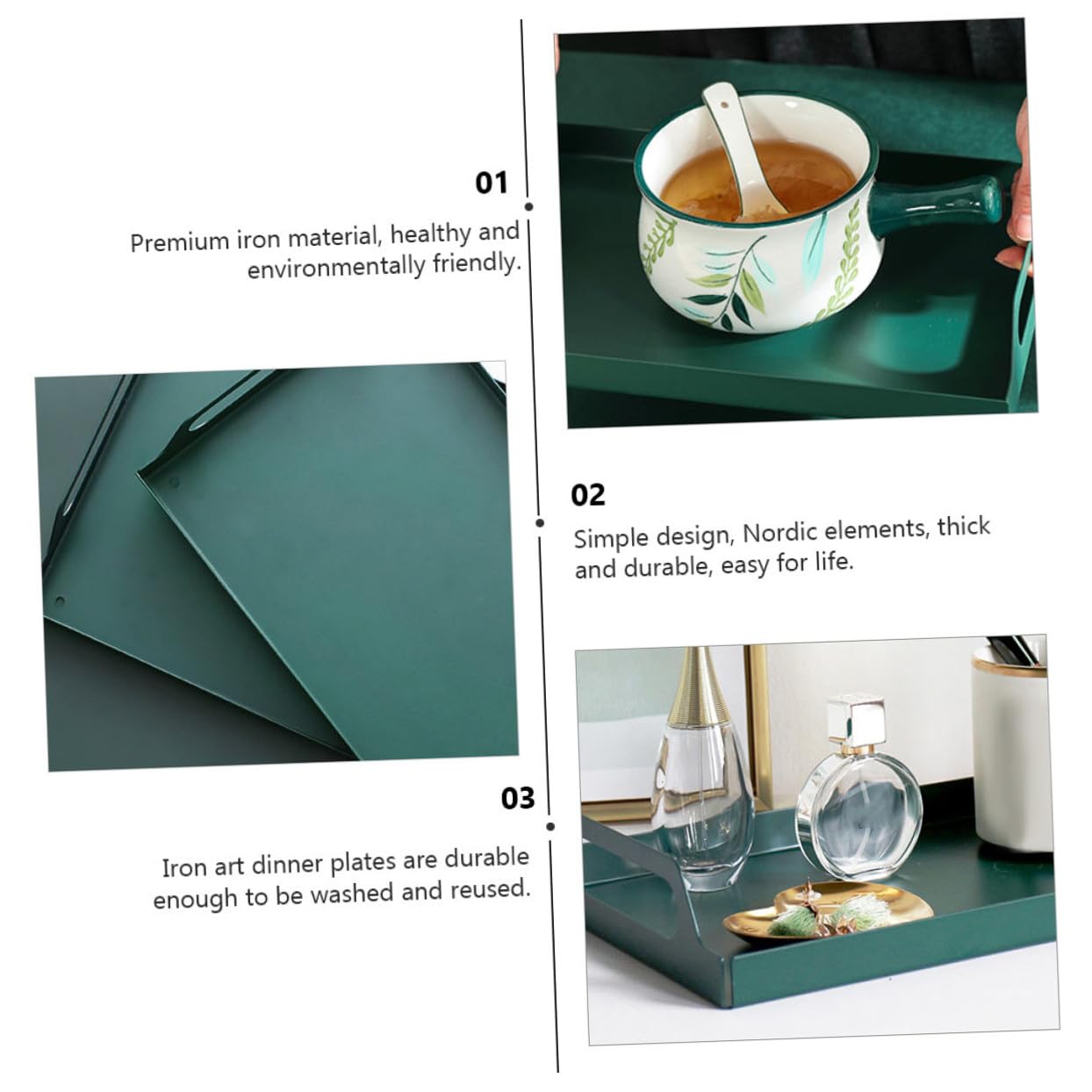 IMIKEYA Bandeja Diseño Simple para Servir Postres y Dulces Apilable y Reutilizable de Hierro Inoxidable Rectangular Adecuado para Cocina y Hogar