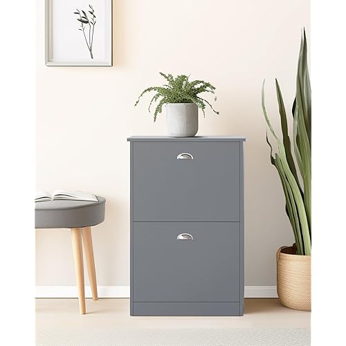 MIRROTOWEL Shoe Cabinet,Hidden Slim Narrow Shoe Rack Cabinet with 2 Drawers for Entryway, Foyer,Hallway,Bedroom,Grey