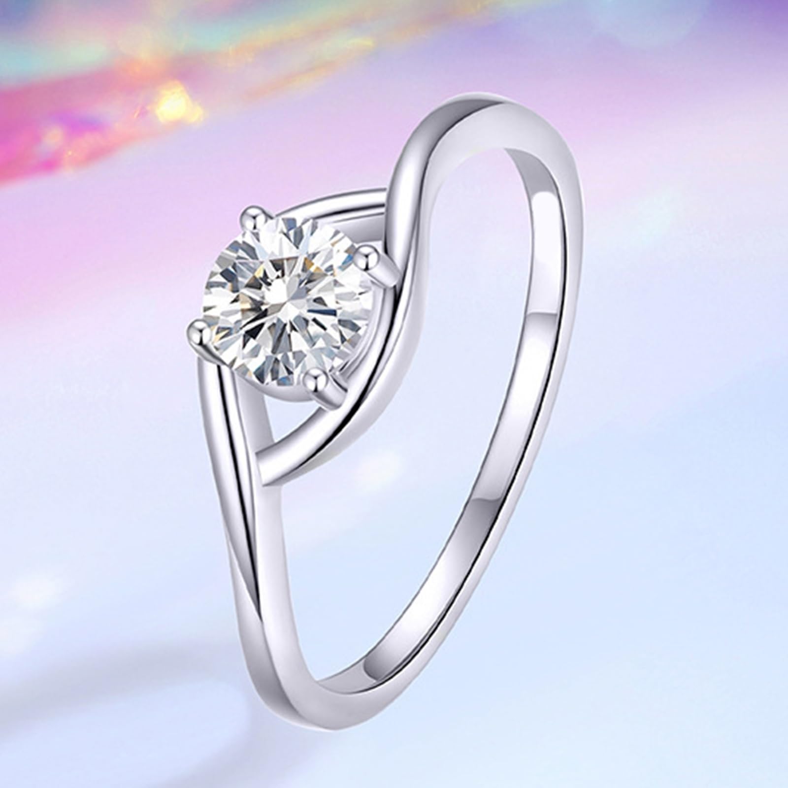 Anillo de compromiso para mujer, oro blanco de 9 K/14 K/18 K, platino 950, 5 x 5 mm, moissanita, blanco, 0,5 ct
