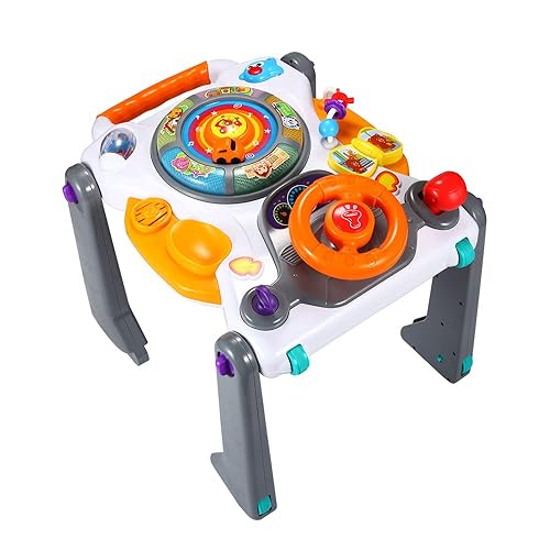 Miniatura 3 de NuoPeng - Andador 3 en 1 para bebé sentado a pie, centro de actividades, mesa de entretenimiento, tablero de dibujo (blanco con gris)